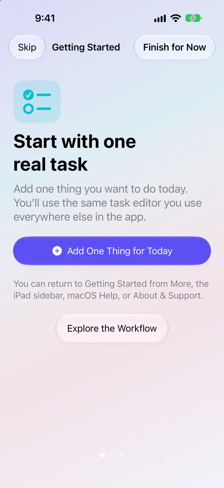 The optional Getting Started introduction on iPhone.